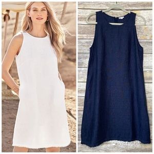 Garnet Hill 12 Linen Fringe-Hem A-Line Dress in navy